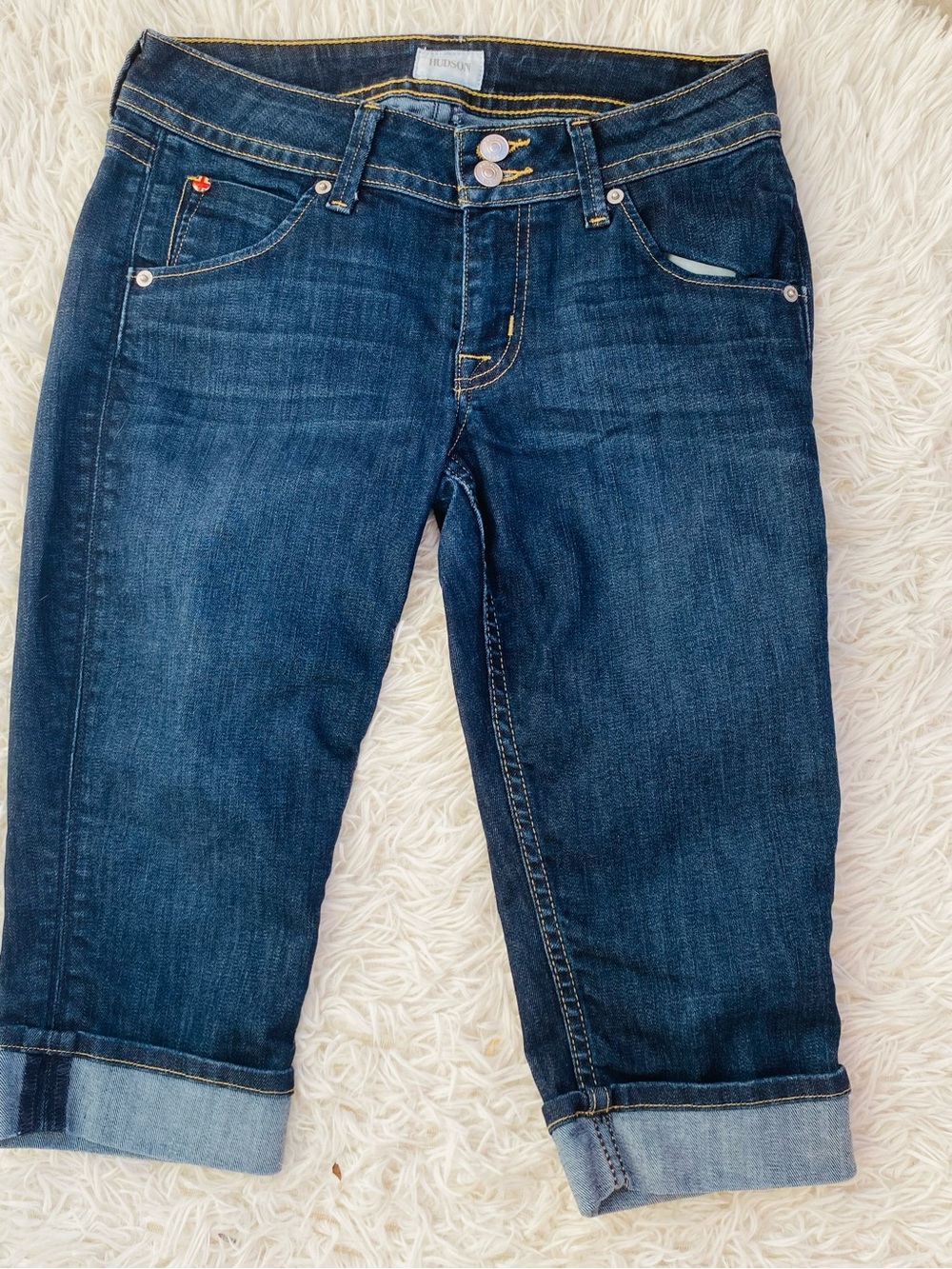 Hudson Malibu Cuffed Capri Jeans Sz 27 Dark Wash Flap Pocket Y2K